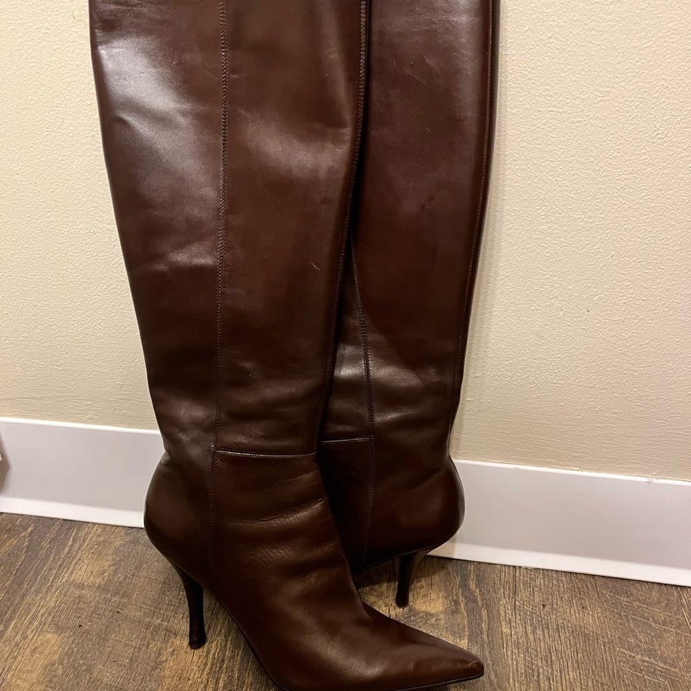 Nine West Leather Brown Heeled Boots - Size 8